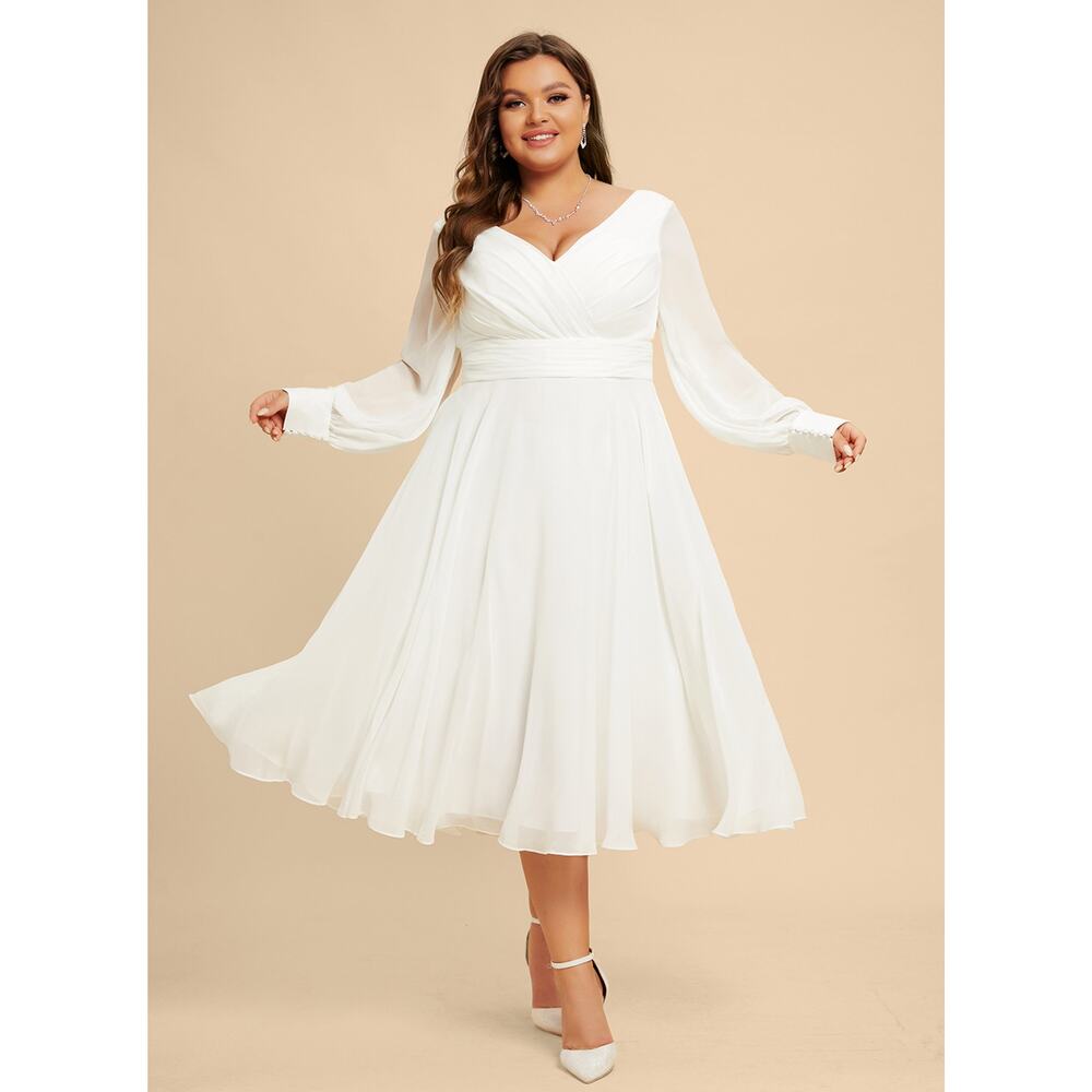 NWT JJ's House White Ivory A-Line Chiffon Lidija Dress Women's Size 26W